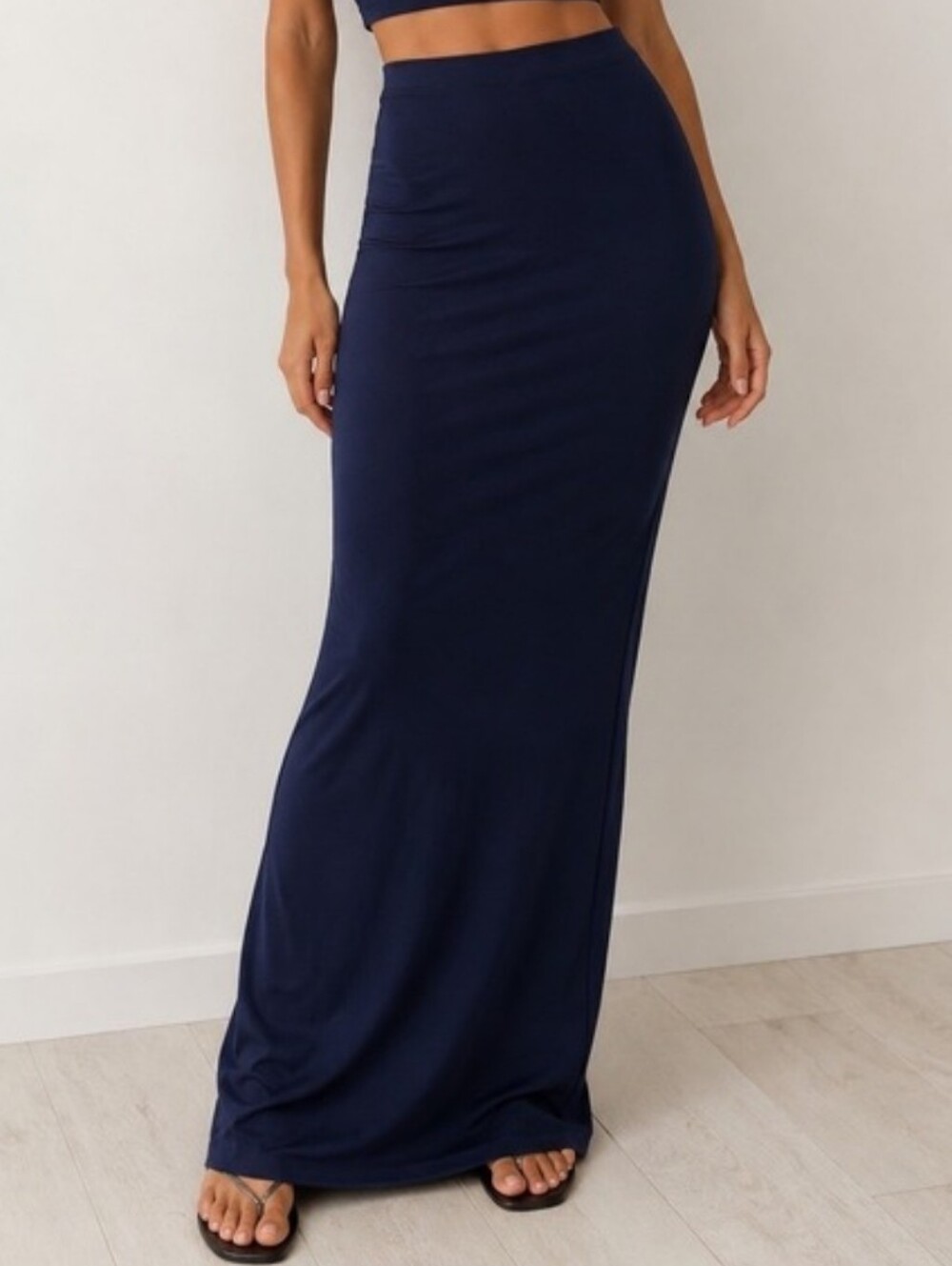 SKIMS Soft Lounge Long Skirt Navy Blue Ribbed Modal Maxi Medium